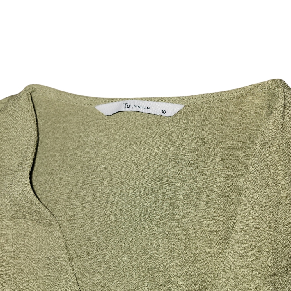 Sainsbury Olive Green V-neck Half Sleeve Blouse Size 10 - Picture 5 of 11